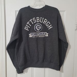 Gray Crew Neck Sweater Pittsburgh Embroidered